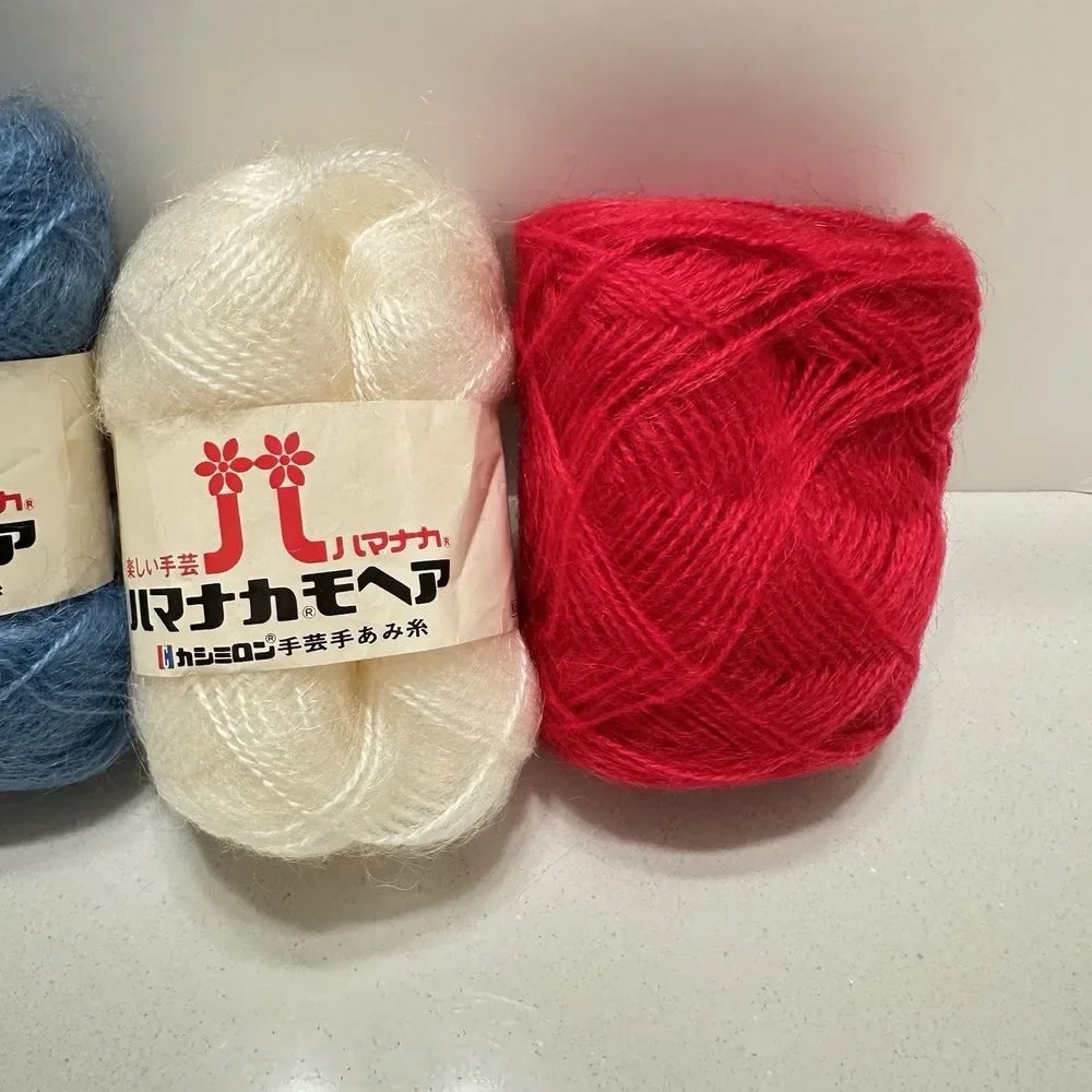 Hamanaka Mohair Yarn Set Of 4‎ pink, blue, white, and red NEW Made In Japan